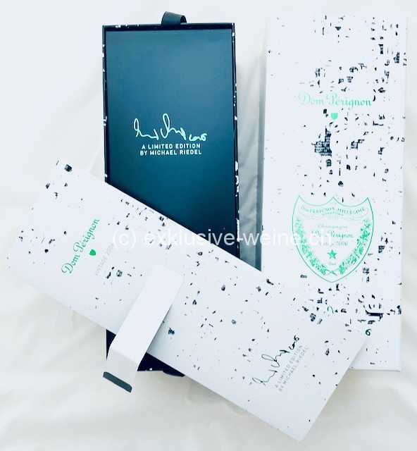 Dom Pérignon Michael Rieder Special Edition 2006 Flasche Coffret offen