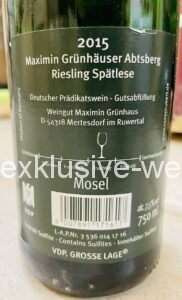 Maximin Grünhäuser Abtsberg Riesling Spätlese 2015 Back Label
