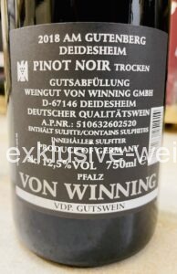 Von Winning Am Gutenberg Deidesheim Pinot Noir 2018 Back Label