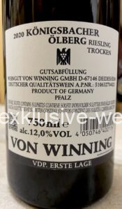 Von Winning Königsbacher Ölberg Riesling 2020 Back Label