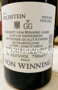 Von Winning Riesling Pechstein 2014 Back Label