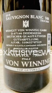 Von Winning Sauvignon Blanc 500 2018 Back Label