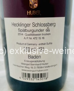 Bernhard Huber R Schlossberg Spätburgunder 2014 label back