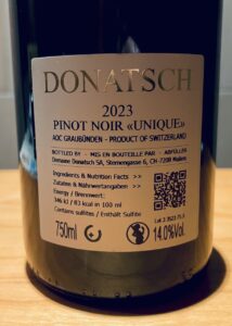 Donatsch Pinot Noir Unique 2023 back label
