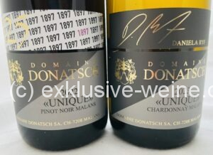 Domaine Donatsch Chardonnay Unique 2023 Label front Domaine Donatsch Pinot Noir Unique 2022 Label front Duett