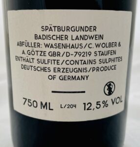 Wasenhaus Spätburgunder Bellen 2020 Label back