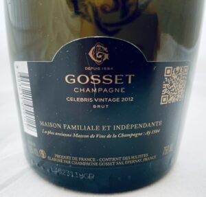 Champagne Gosset Celebris 2012 back label