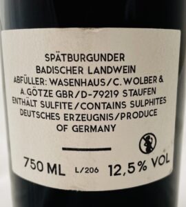 Wasenhaus Spätburgunder Möhlin 2020 back label